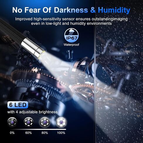 360 درجة مفصلية كاميرا Borescope - Jeseral 5 "HD 1080P شاشة الكاميرا مع 6 ضوء ، منظار مع 6.2 مم مسبار IP67 مقاوم للماء ، 3x ZOOM 4 -اتجاه borescope مع كابل مرن in Saudi Arabia