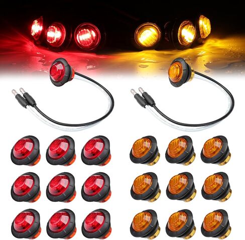 TMH 3/4 Inch Mini Red Light 3 LED with Connector Plug Clearance Markers Side Marker Indicator Lights Mini Round Front Rear with Grommet for Truck Trailer Lorry Bus 12V DC (Pack of 20) in Saudi Arabia