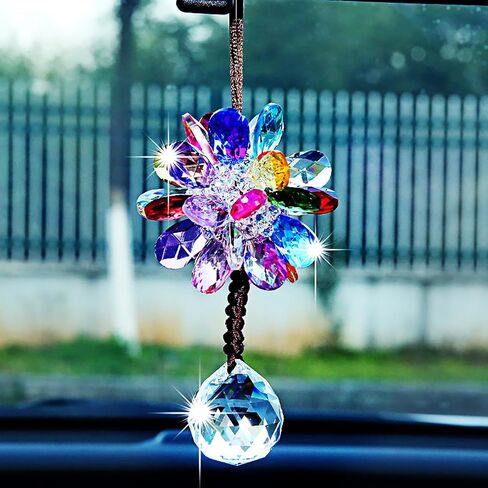 Car Interior Mirror Crystal Jewelry Colorful Crystal Charms Transparent Hanging Crystal Balls Car Charms (Red & Pink) in Saudi Arabia