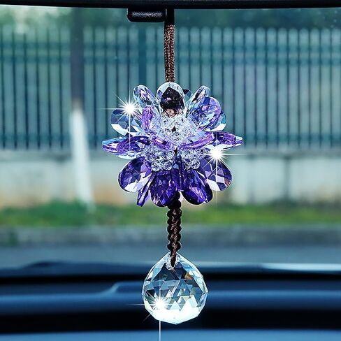 Car Interior Mirror Crystal Jewelry Colorful Crystal Charms Transparent Hanging Crystal Balls Car Charms (Red & Pink) in Saudi Arabia