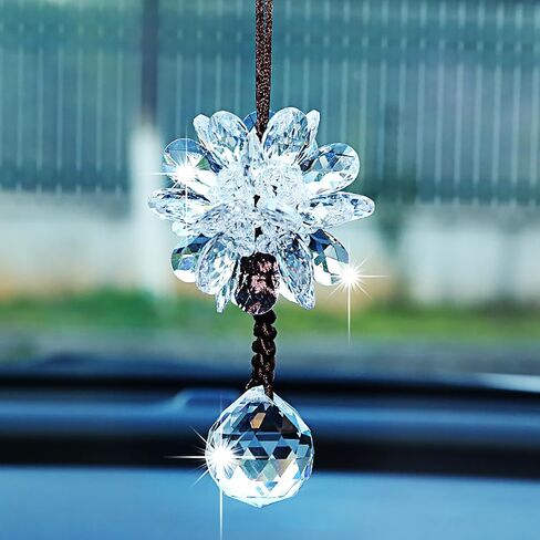 Car Interior Mirror Crystal Jewelry Colorful Crystal Charms Transparent Hanging Crystal Balls Car Charms (Red & Pink) in Saudi Arabia