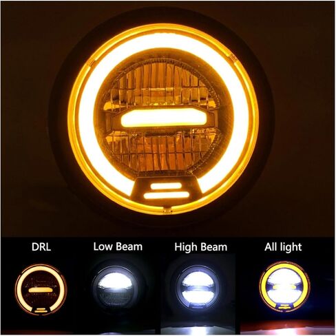 6.5 Inches Round Motorcycle LED Headlight with Brackets Assembly (White Light) in Kuwait