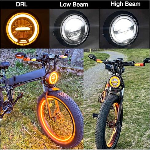 6.5 Inches Round Motorcycle LED Headlight with Brackets Assembly (White Light) in Kuwait