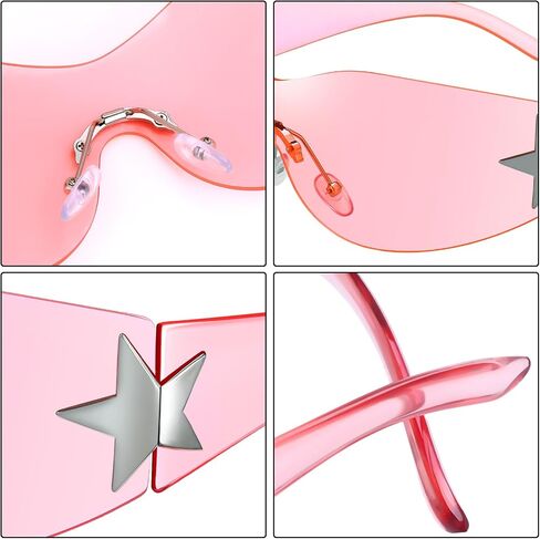 3 Pairs Y2K Sunglasses for Women Men, Trendy Shield Wrap Around Sun Glasses, Rimless Star Sunglasses, Oversized Fashion Frameless Sun Glasses Cycling Driving Shopping Outdoor Pink, Silver, Black in Saudi Arabia