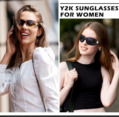 3 Pairs Y2K Sunglasses for Women Men, Trendy Shield Wrap Around Sun Glasses, Rimless Star Sunglasses, Oversized Fashion Frameless Sun Glasses Cycling Driving Shopping Outdoor Pink, Silver, Black in Saudi Arabia