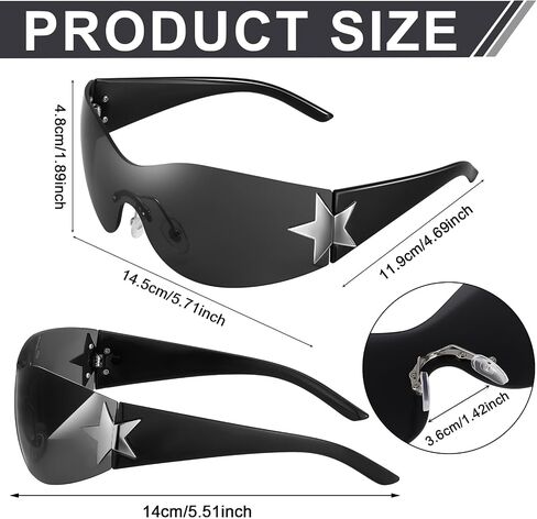 3 Pairs Y2K Sunglasses for Women Men, Trendy Shield Wrap Around Sun Glasses, Rimless Star Sunglasses, Oversized Fashion Frameless Sun Glasses Cycling Driving Shopping Outdoor Pink, Silver, Black in Saudi Arabia