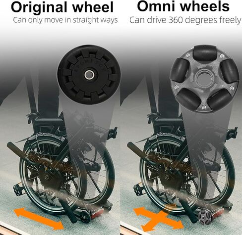 DJCRAWLER 58MM OMNI RACK عجلات سهلة (إصدار صامت قياسي) للدراجة القابلة للطي برومبتون والدراجة الكهربائية ، حمولة 20 كيلوجرام ملحق بديل للأسطوانة (ORANGE) in Kuwait