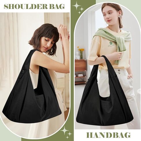 Slouchy Tote Bag Multipockets Nylon Purse Large Hobo Bags for Women Solid Color Crescent Handbag in Kuwait