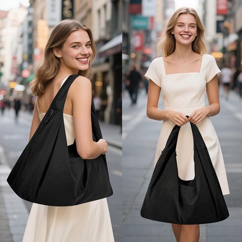 Slouchy Tote Bag Multipockets Nylon Purse Large Hobo Bags for Women Solid Color Crescent Handbag in Kuwait