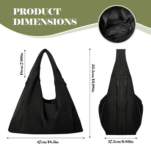 Slouchy Tote Bag Multipockets Nylon Purse Large Hobo Bags for Women Solid Color Crescent Handbag in Kuwait