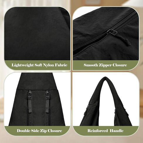 Slouchy Tote Bag Multipockets Nylon Purse Large Hobo Bags for Women Solid Color Crescent Handbag in Kuwait