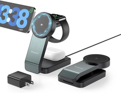 3-in-1 محطة شحن لاسلكية لأجهزة Apple ، شاحن لاسلكي 15 واط لجهاز iPhone 16/15/14/13/12 ، Apple Watch ، AirPods ، محطة شحن Apple Fast Apple Magnetic (أسود) in Kuwait