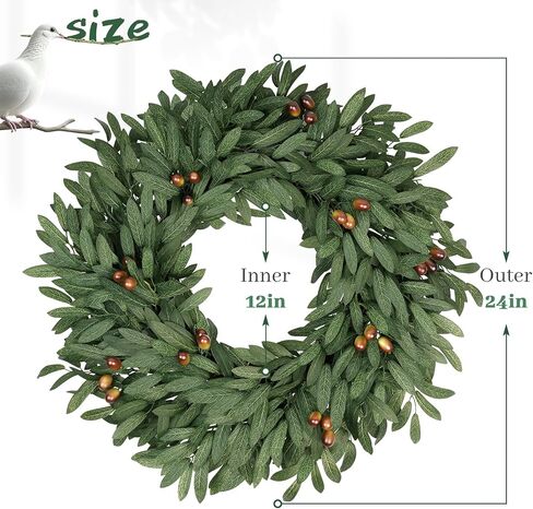 26 Inch Olive Wreaths for Front Door, Artificial Large Spring Summer All Seasons Year Round Green Lush Olive Branch Wreath for Home Farmhouse Porch Window Outdoor Indoor in Saudi Arabia