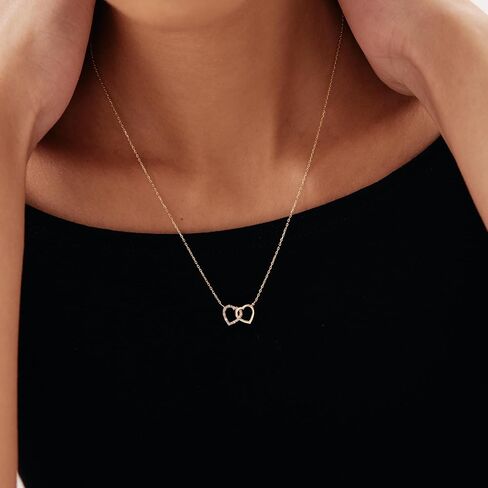 Gelin Intertwined Hearts Necklace in 14K Solid Gold | Diamond Heart Necklace for Women in Saudi Arabia