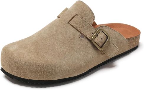 Women's Suede Clogs Leather Mules Comfort Cork Footbed Sandals Potato Shoes with Arch Support in Saudi Arabia