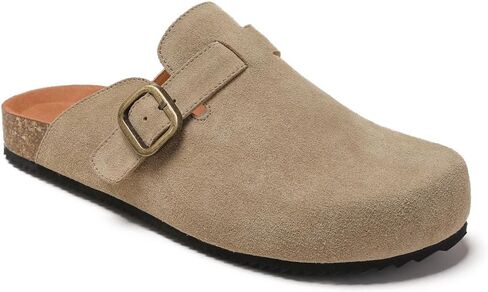 Women's Suede Clogs Leather Mules Comfort Cork Footbed Sandals Potato Shoes with Arch Support in Saudi Arabia