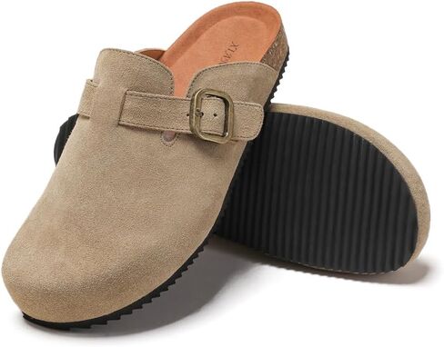 Women's Suede Clogs Leather Mules Comfort Cork Footbed Sandals Potato Shoes with Arch Support in Saudi Arabia