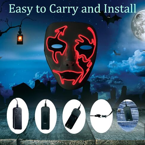 Halloween Purge Scary Mask Led Light Up Mask Glow Mask EL Wire LED Mask Couple Mask for Festival Party Gifts, Purge Mask for Man Woman Adult, Blue, US-Mask-LED-LZ-Blue-1pc in Kuwait