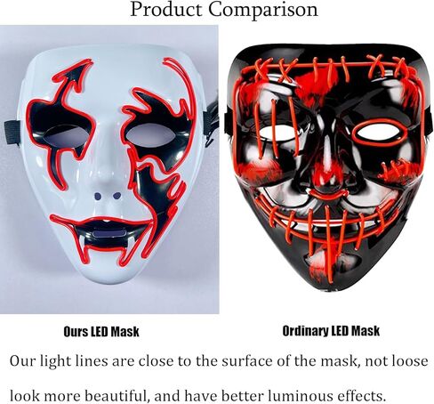 Halloween Purge Scary Mask Led Light Up Mask Glow Mask EL Wire LED Mask Couple Mask for Festival Party Gifts, Purge Mask for Man Woman Adult, Blue, US-Mask-LED-LZ-Blue-1pc in Kuwait