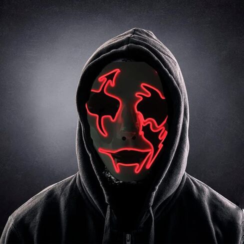 Halloween Purge Scary Mask Led Light Up Mask Glow Mask EL Wire LED Mask Couple Mask for Festival Party Gifts, Purge Mask for Man Woman Adult, Blue, US-Mask-LED-LZ-Blue-1pc in Kuwait