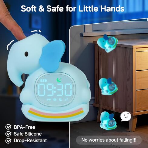 Bunny Alarm Clock for Kids with Night Light, Sleep Training Clock Time to Wake Clock, Rechargeable Silicone Light for Bedroom, Perfect Sleep Companion for Boys Girls in Kuwait
