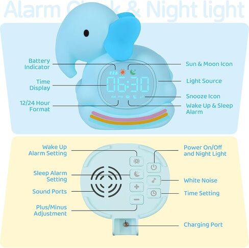 Bunny Alarm Clock for Kids with Night Light, Sleep Training Clock Time to Wake Clock, Rechargeable Silicone Light for Bedroom, Perfect Sleep Companion for Boys Girls in Kuwait