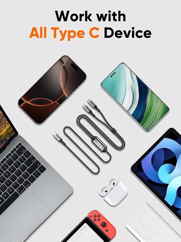 Cablecreation USB C Cable 2-in-1 ، Long 4ft USBC إلى USB-C المزدوج ، USB C 140W MAX PD TYPE C SPILITTER FOR IPHON in Kuwait