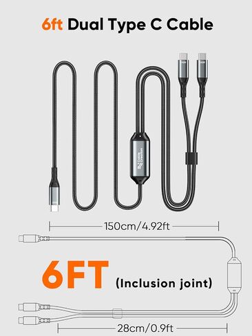 Cablecreation USB C Cable 2-in-1 ، Long 4ft USBC إلى USB-C المزدوج ، USB C 140W MAX PD TYPE C SPILITTER FOR IPHON in Kuwait