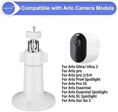 Honecumi Arlocam Mount متوافق مع Arlo Essential/XL Gen 2/Arlo Pro/2/3/4/Arlo Pro 5S/Ultra/Ultra 2 Cameras ، 360 ° جدار وقابل للتعديل في الهواء الطلق. in Kuwait