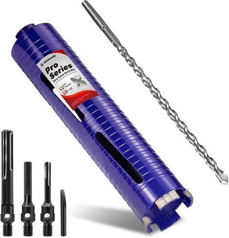 3-1/2" Pro Dry Core Drill Bit with Pilot Bit & 3 Adapters (SDS Plus/SDS Max/1/2 Hex), Upgraded-Welded Core Bits for Concrete with Rebar, Masonry, Brick, Mortar - 9.5" Depth, 5/8"-11 Thread in Kuwait