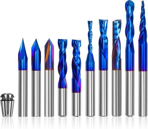 10-Piece CNC Router Bits Set, Carbide Multiple Uses Router Bits for Woodworking Detail Carving Resin Lettering Sign Making Trimming V Groove Engraving, with Storage Rack in Kuwait