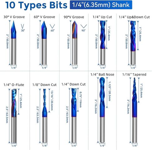 10-Piece CNC Router Bits Set, Carbide Multiple Uses Router Bits for Woodworking Detail Carving Resin Lettering Sign Making Trimming V Groove Engraving, with Storage Rack in Kuwait