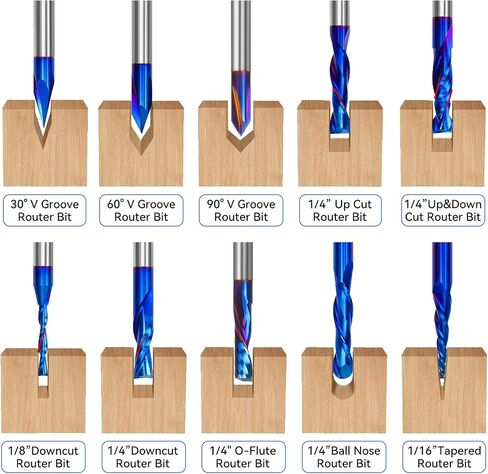 10-Piece CNC Router Bits Set, Carbide Multiple Uses Router Bits for Woodworking Detail Carving Resin Lettering Sign Making Trimming V Groove Engraving, with Storage Rack in Kuwait