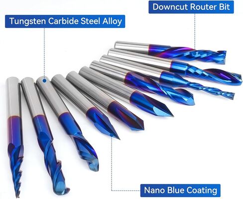 10-Piece CNC Router Bits Set, Carbide Multiple Uses Router Bits for Woodworking Detail Carving Resin Lettering Sign Making Trimming V Groove Engraving, with Storage Rack in Kuwait
