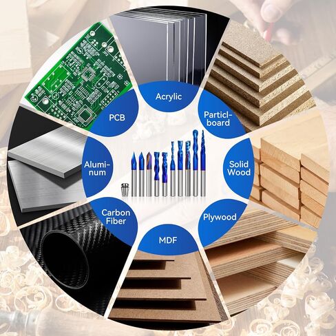 10-Piece CNC Router Bits Set, Carbide Multiple Uses Router Bits for Woodworking Detail Carving Resin Lettering Sign Making Trimming V Groove Engraving, with Storage Rack in Kuwait