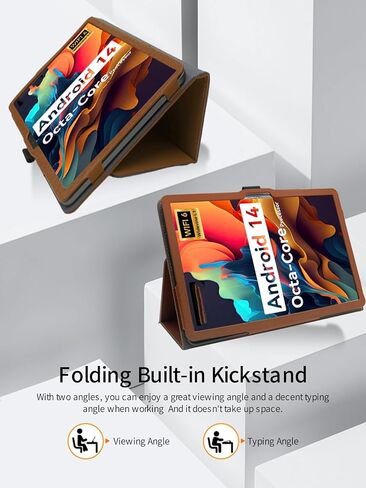 حالة لـ URAO 2024 10.1 "Android Tablet ، قابلة للطي وقائية ، غطاء علبة Bovugac لـ Urao C107 مع حامل قلم رصاص ، حزام معصم ، حماية كاملة ، PU PREAM ، مقاومة للخدش (أسود) in Kuwait