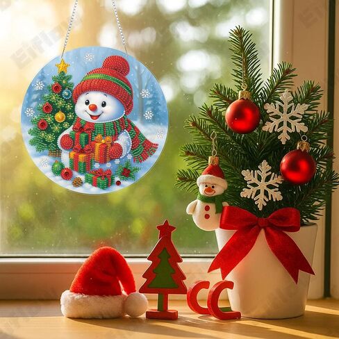 Eiflow DIY Christmas Diamond Art Painting Hanging Kit for Adults, Double Sided Acrylic Diamonds Painting Pendant Ornament Board Kit (Snowman and Bird) in Saudi Arabia