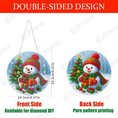 Eiflow DIY Christmas Diamond Art Painting Hanging Kit for Adults, Double Sided Acrylic Diamonds Painting Pendant Ornament Board Kit (Snowman and Bird) in Saudi Arabia