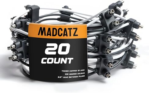 MADCATZ 100 Counts 18AWG Double Male Bullet Plug 2-Prong Continuous Wire Harness Roll - 6 Inch Lead Between Plugs, Side Marker Lights, Truck, Trailer, RVs in Saudi Arabia