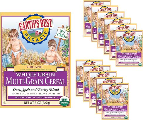 Earth's Best Organic Baby Food, Organic Whole Grain Oatmeal Baby Cereal, Non-GMO, Easily Digestible and Iron Fortified Baby Food, 8 oz Box (Pack of 12) in Saudi Arabia