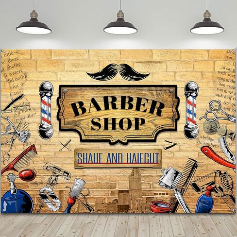 Barbershop Party Backdrop مصفف شعر الأشكال صورة خلفية حلاقة الصالون أدوات المنزل الحزب التصوير الخلفية بار باربر متجر ديكور لوازم الاستوديو الفوتوغرافي الدعائم 7x5ft in Kuwait
