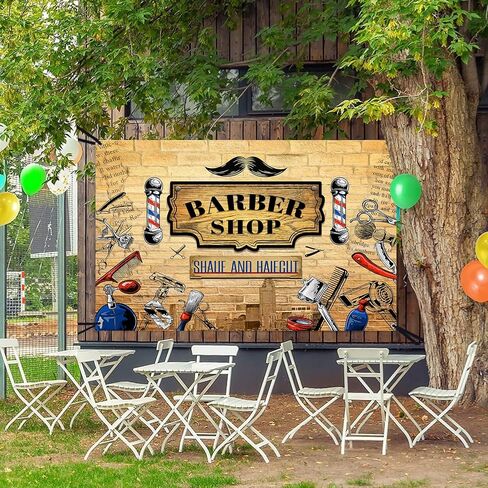 Barbershop Party Backdrop مصفف شعر الأشكال صورة خلفية حلاقة الصالون أدوات المنزل الحزب التصوير الخلفية بار باربر متجر ديكور لوازم الاستوديو الفوتوغرافي الدعائم 7x5ft in Kuwait