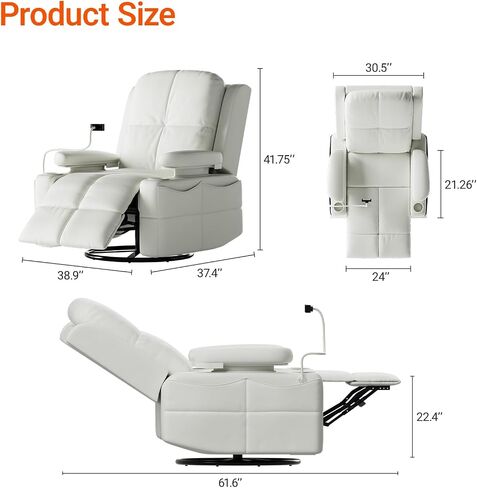 Rocking Chair Nursery with Adjustable Armrests, Electric Glider Recliner Nursing Chair for Breastfeeding, Power Swivel Recliner Chairs with USB Port and Storage, FSC Certified (Vanilla) in Kuwait