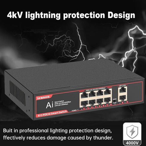 5 Ports PoE Switch, 4 Ports Gigabit PoE Switch with 1 Uplink Gigabit Port, Plug and Play with AI Detection VLAN Mode Unmanaged Ethernet Splitter Network Switch in Metal Case, Red / Black in Saudi Arabia