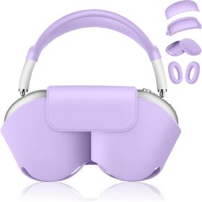 【5 في 1】 متوافق مع Airpods Max 2/1 غطاء الحالة الذكي ، وضع السكون متوافق ، لسماعات Apple Airpod Max Case Loft Leather و Silicone مجموعة من أربع قطع ملحقات واقية محمولة ، أسود ، in Kuwait