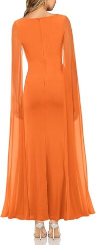 MAYFASEY Women's Sexy Elegant Long Sleeve High Split Mesh Ruched Formal Long Evening Party Maxi Dress with Cape in Kuwait