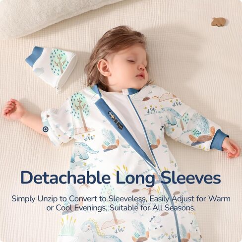 Baby Sleep Sack 6–12 Months, 2.5 TOG Warm Cotton Sleep Sack with Detachable Long Sleeves, Winter Wearable Blanket for Cold Nights, 2-Way Zipper Toddler Sleeping Sack, Hot Air Balloon in Saudi Arabia