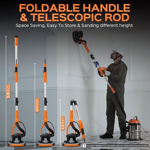 Drywall Sander Tool, KUPERIA 8.5 Amp Popcorn Ceiling Removal Tool with 7 Variable Speed 800-1800RPM, Electric Drywall Sander with Extendable Handle, LED Light,6 Basic Sand Paper & 6 Grid Sandpaper in Saudi Arabia