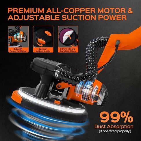 Drywall Sander Tool, KUPERIA 8.5 Amp Popcorn Ceiling Removal Tool with 7 Variable Speed 800-1800RPM, Electric Drywall Sander with Extendable Handle, LED Light,6 Basic Sand Paper & 6 Grid Sandpaper in Saudi Arabia