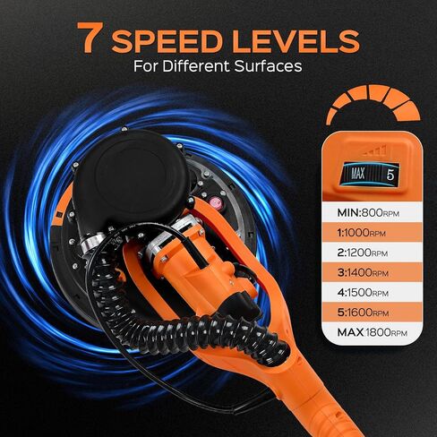 Drywall Sander Tool, KUPERIA 8.5 Amp Popcorn Ceiling Removal Tool with 7 Variable Speed 800-1800RPM, Electric Drywall Sander with Extendable Handle, LED Light,6 Basic Sand Paper & 6 Grid Sandpaper in Saudi Arabia